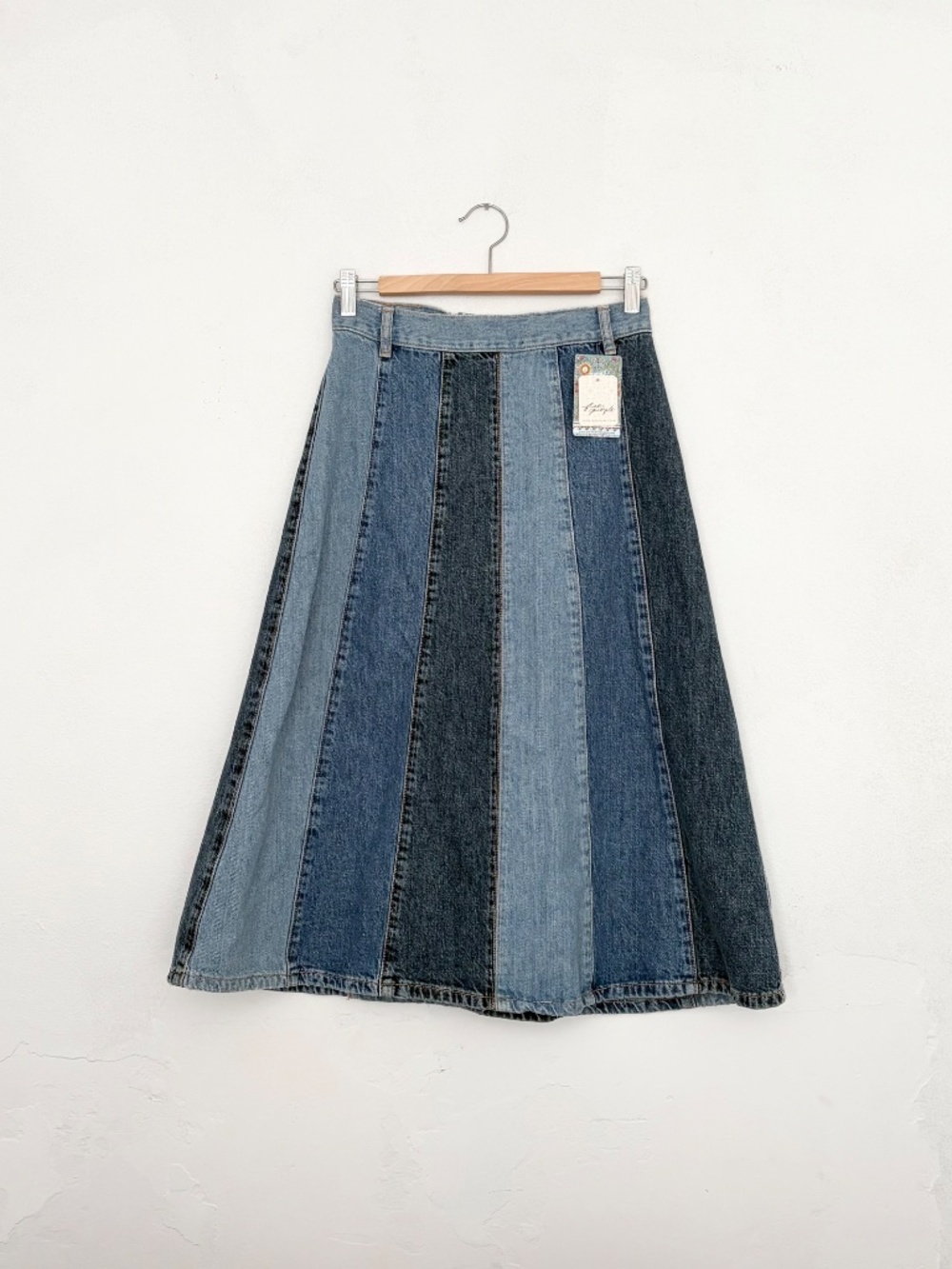 Free People Sunbeam Denim Midi Skirt size 28 in Early Riser colorway NWT